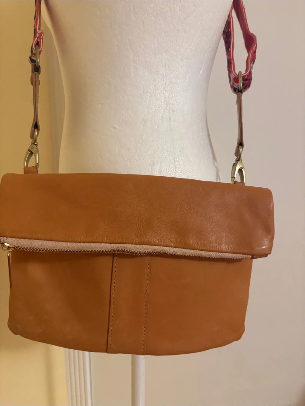 Noonday Collection Tan Fold-Over Crossbody Bag
